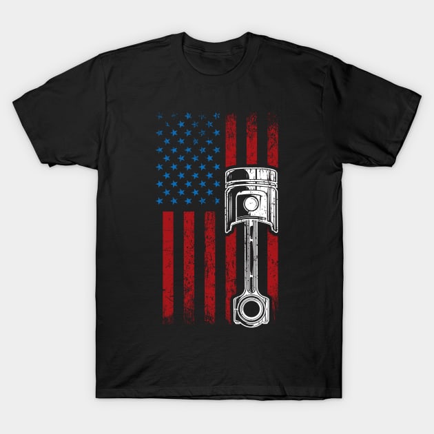 American Flag Piston Muscle Car Patriotic Vintage T-Shirt by TeddyTees